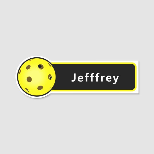 Pickleball Player Yellow Ball Black Personalized Name Tag (Front)