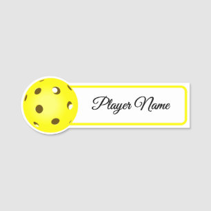 Pickleball Player Yellow Pickleballs Personalized Name Tag