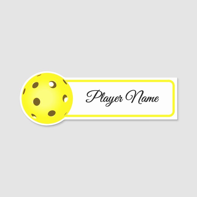 Pickleball Player Yellow Pickleballs Personalized Name Tag (Front)