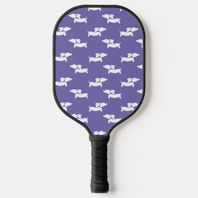 Pickleball Playing Dachshund Mum Purple Pickleball Paddle (Front)