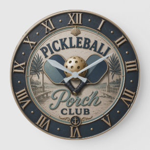 Pickleball Porch Club Rustic Paddle Large Clock