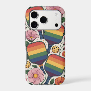 Pickleball Pride Flag Paddles With Blooming Court