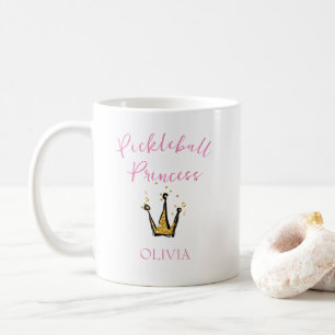 Pickleball Princess Gold Glitter Tiara Pink Custom Coffee Mug