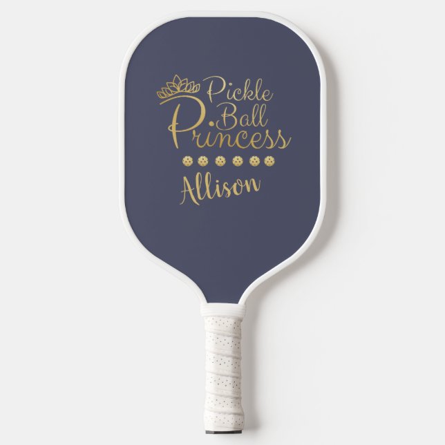 Pickleball Princess Grey Gold Custom Name Elegant Paddle (Front)