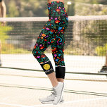 Pickleball Print Fun Colourful Floral Custom Text Capri Leggings<br><div class="desc">Stand out on the pickleball court with these super cute capri leggings featuring a fun colourful floral pattern highlighted with pickleballs and your custom text on the bottom edge. Customise with your monogram, club name, player name, etc. Or delete the text and just have the pickleballs. Super comfortable, high quality...</div>