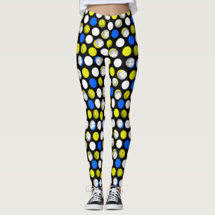 Pickleball Print - green white blue polka dots Leggings