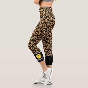 Pickleball Print Jungle Animal Pattern Custom Text Capri Leggings
