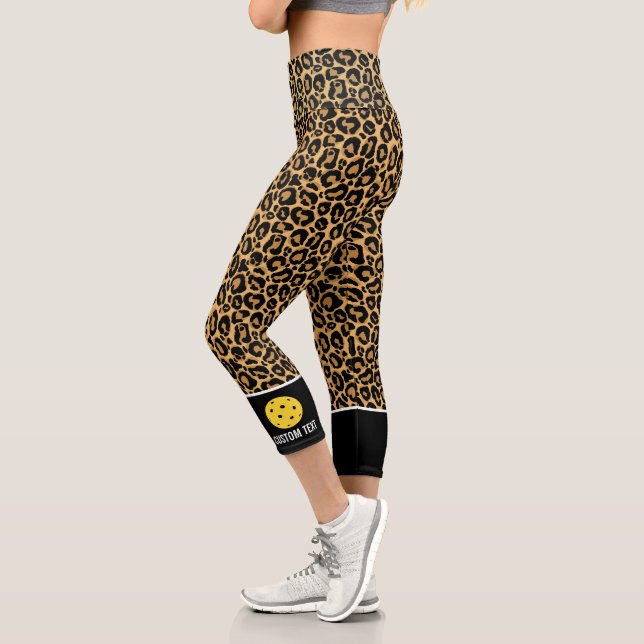 Pickleball Print Jungle Animal Pattern Custom Text Capri Leggings (Left)