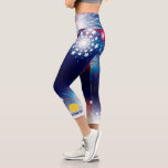 Pickleball Print Patriotic Fireworks Custom Text Capri Leggings<br><div class="desc">Stand out on the pickleball court with these super cute capri leggings featuring a fun patriotic red white blue firework and sparkler pattern highlighted with pickleballs and your custom text on the bottom edge. Customise with your monogram, club name, player name, etc. Or delete the text and just have the...</div>