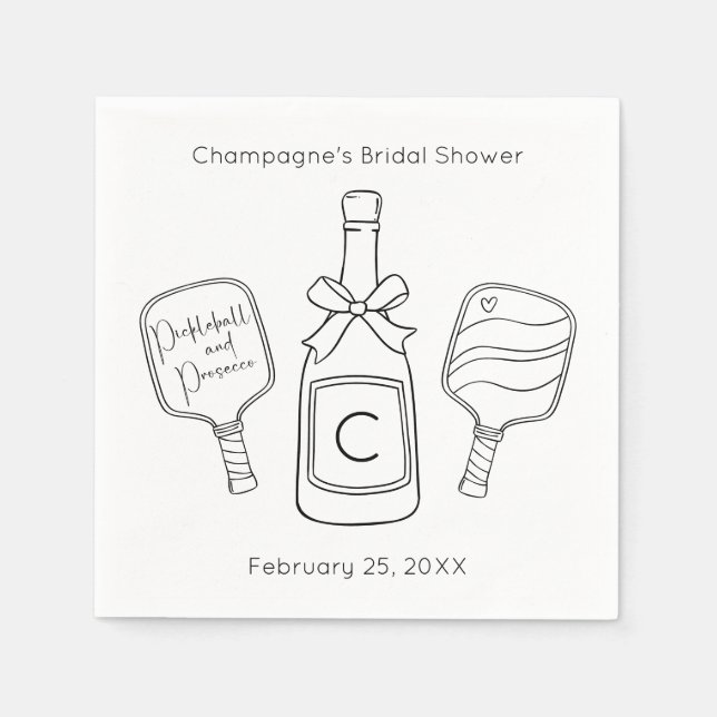 Pickleball & Prosecco Modern Bridal Shower Napkin (Front)
