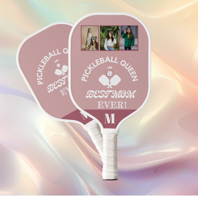 Pickleball Queen and Best Mum Ever 3 Photo Grid Pickleball Paddle (Creator Uploaded)