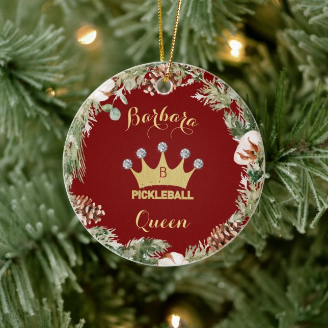 Pickleball Queen Glam Glitz Monogram Name  Ceramic Tree Decoration (Tree)