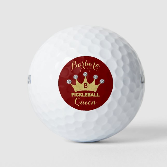 Pickleball Queen Glam Glitz Monogram Name Gold     Golf Balls (Front)