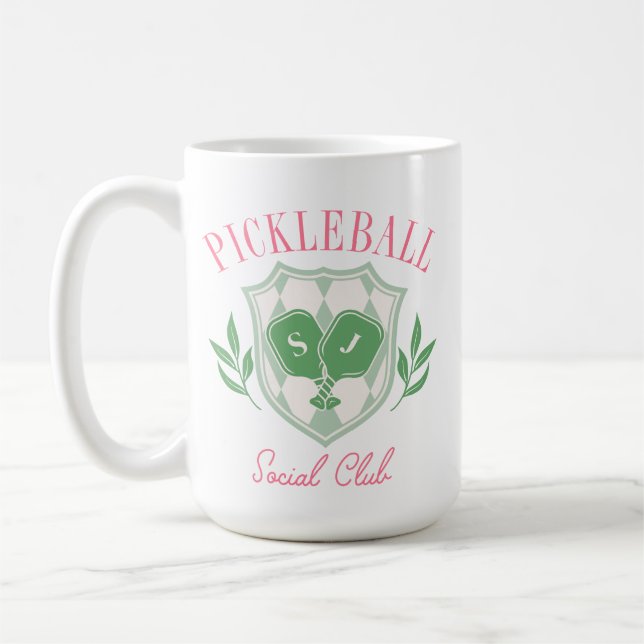 Pickleball Queen Logo Monogram Custom Name Coffee Mug (Left)