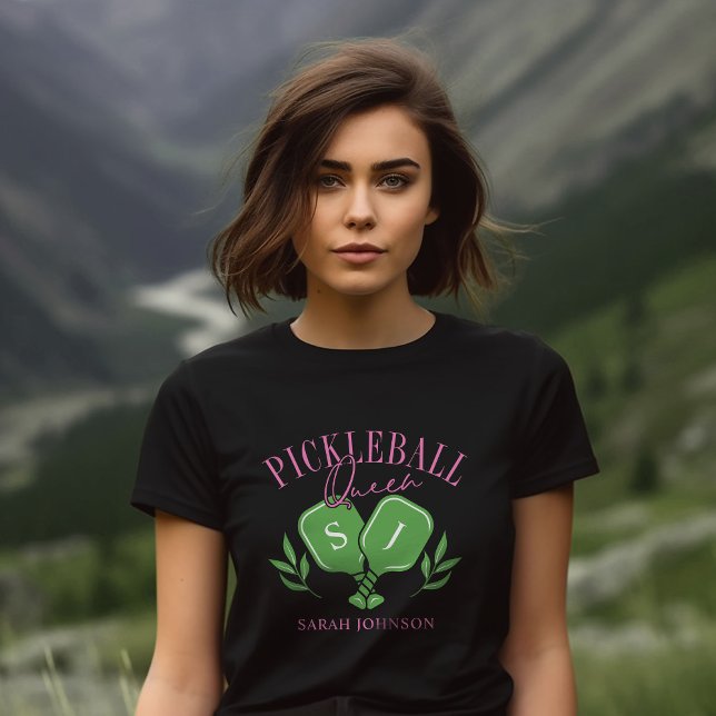 Pickleball Queen Logo Monogram Custom Name T-Shirt (Creator Uploaded)
