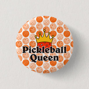 Pickleball Queen - Orange Ball Wearing Gold Crown 3 Cm Round Badge