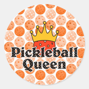 Pickleball Queen - Orange Ball Wearing Gold Crown Classic Round Sticker