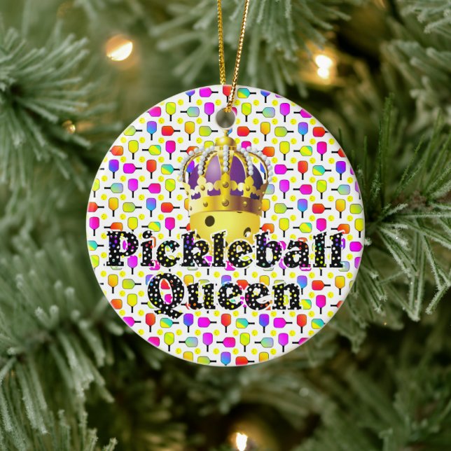 Pickleball Queen Yellow Ball in Crown Colourful  Ceramic Tree Decoration (Tree)