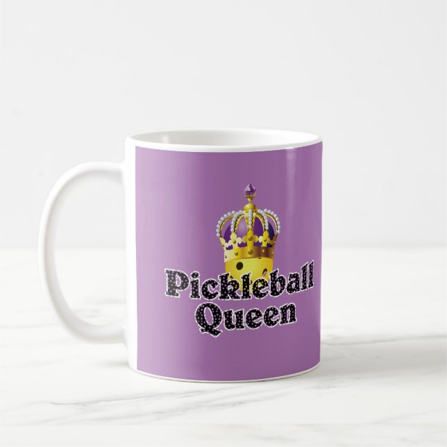Pickleball Queen, Yellow Ball Purple, Gold Crown Coffee Mug (Left)