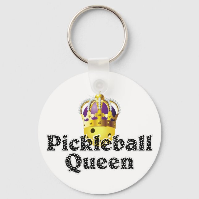 Pickleball Queen, Yellow Ball Purple, Gold Crown Key Ring (Front)
