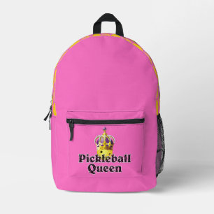 Pickleball Queen Yellow Ball wearing Crown Pink Printed Backpack