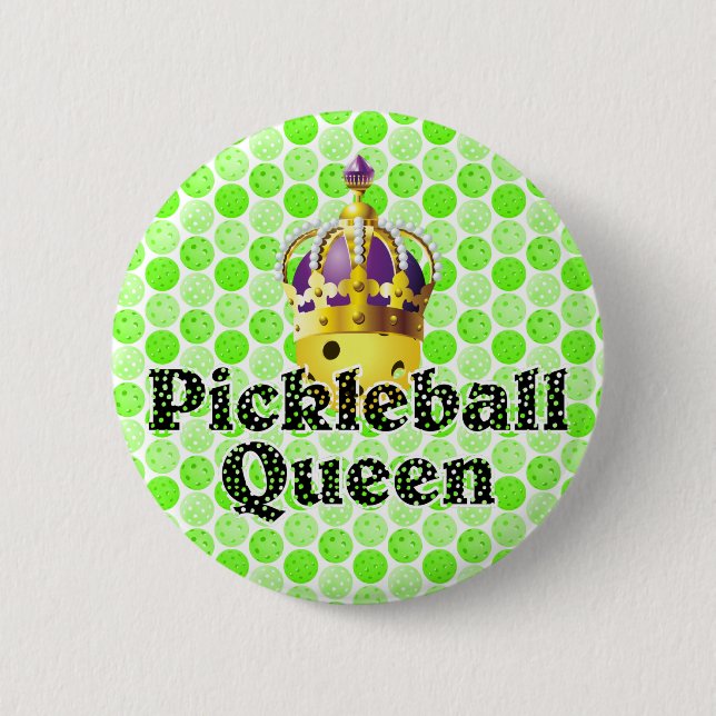 Pickleball Queen Yellow Ball Wearing Crown Purple  6 Cm Round Badge (Front)