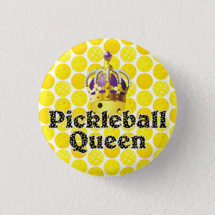 Pickleball Queen - Yellow Pickleball Wearing Crown 3 Cm Round Badge