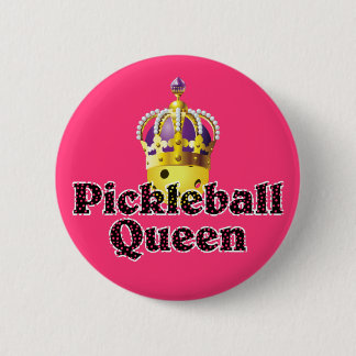 Pickleball Queen - Yellow Pickleball Wearing Crown 6 Cm Round Badge