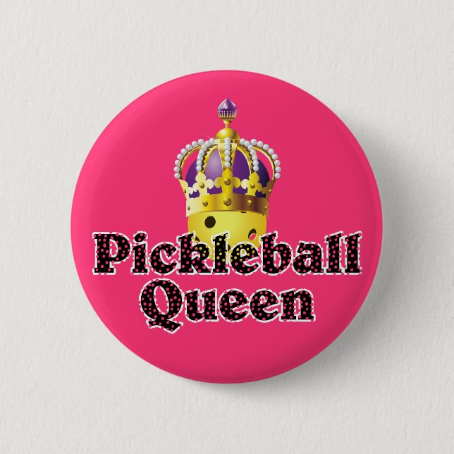 Pickleball Queen - Yellow Pickleball Wearing Crown 6 Cm Round Badge (Front)