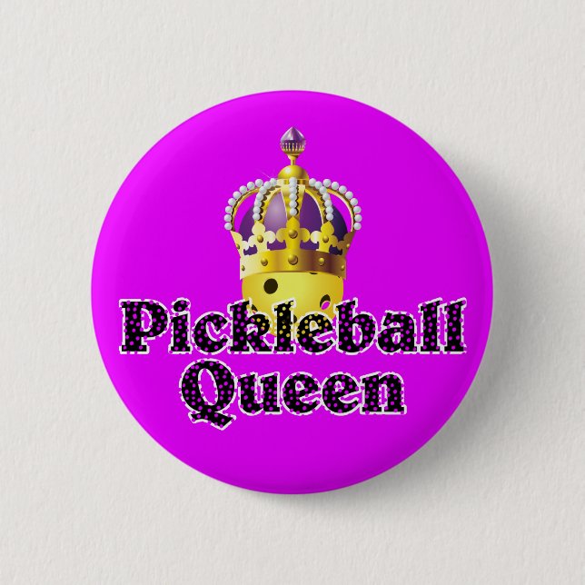 Pickleball Queen - Yellow Pickleball Wearing Crown 6 Cm Round Badge (Front)