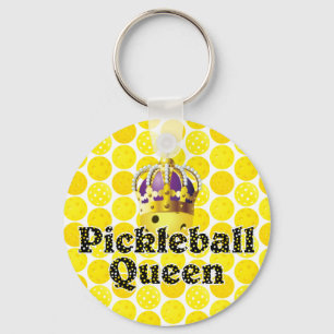Pickleball Queen - Yellow Pickleball Wearing Crown Key Ring