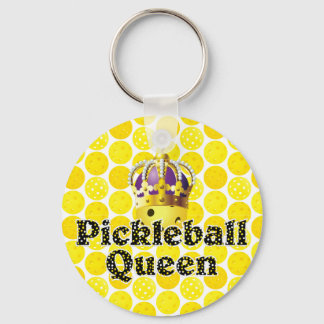Pickleball Queen - Yellow Pickleball Wearing Crown Key Ring