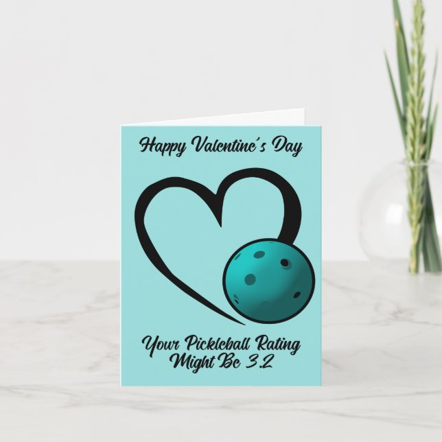 Pickleball Rating Valentine Heart Blue Pickleball  Card (Front)