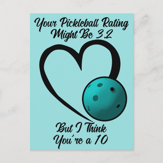 Pickleball Rating Valentine Heart Blue Pickleball  Postcard (Front)