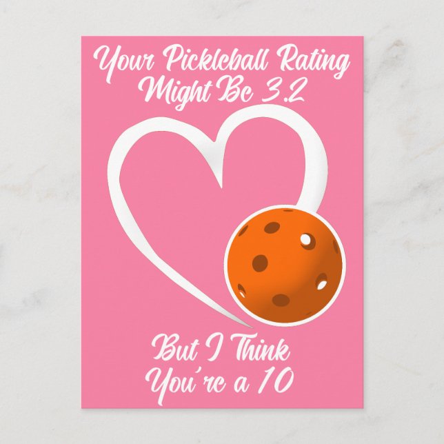 Pickleball Rating Valentine Heart Orange and Pink Postcard (Front)