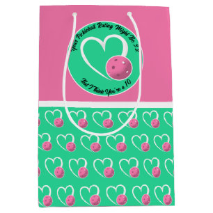 Pickleball Rating Valentine Heart Pink Turquoise Medium Gift Bag