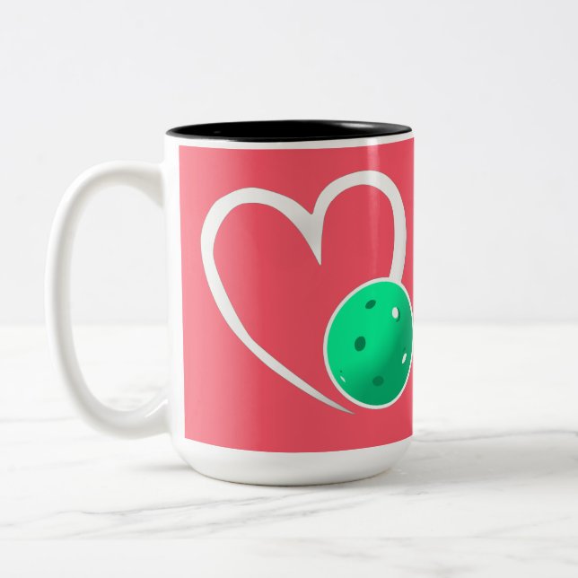 Pickleball Rating Valentine Heart Pink Turquoise Two-Tone Coffee Mug (Left)