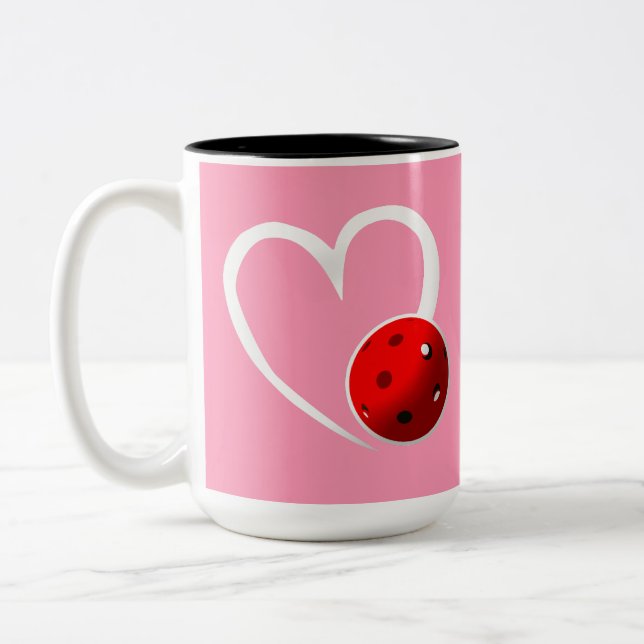 Pickleball Rating Valentine Heart Red Pink Two-Tone Coffee Mug (Left)