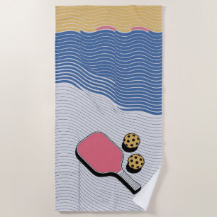 Pickleball Red Paddle Beach Towel For Vacations