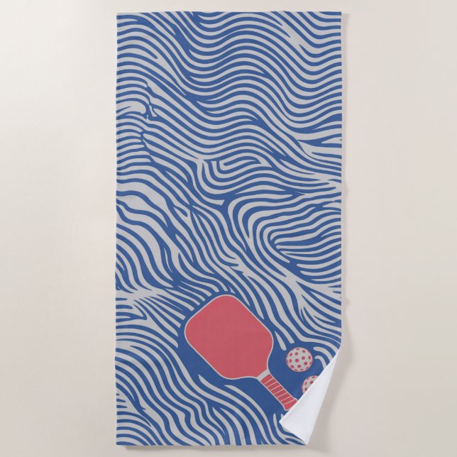 Pickleball Red Paddle Beach Towel For Vacations (Front)