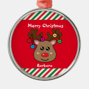 Pickleball red Reindeer 🎄 Metal Tree Decoration
