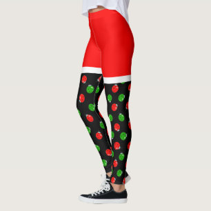 Pickleball Red Santa Shorts Red & Green Ornaments Leggings