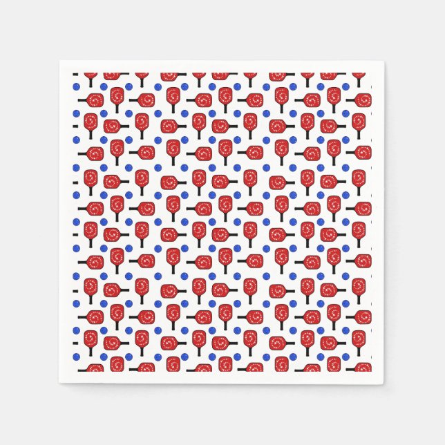 Pickleball Red White Blue Paddles and PickleBalls Napkin (Front)