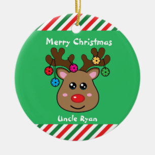 Pickleball Reindeer 🎄 Ceramic Ornament