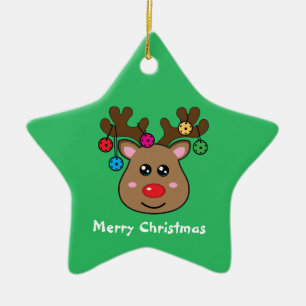 Pickleball Reindeer 🎄 Ceramic Star shaped Ceram Tree Decoration