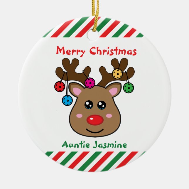 Pickleball  Reindeer 🎄 Ceramic Tree Decoration (Front)