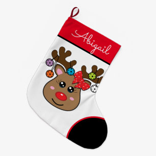 Pickleball Reindeer girl Large Christmas Stocking