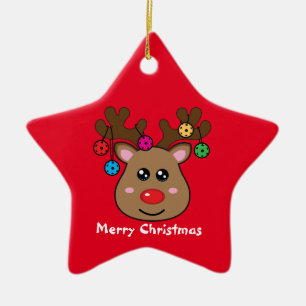 Pickleball  Reindeer 🎄 ⭐Star shaped Ceramic Tree Decoration