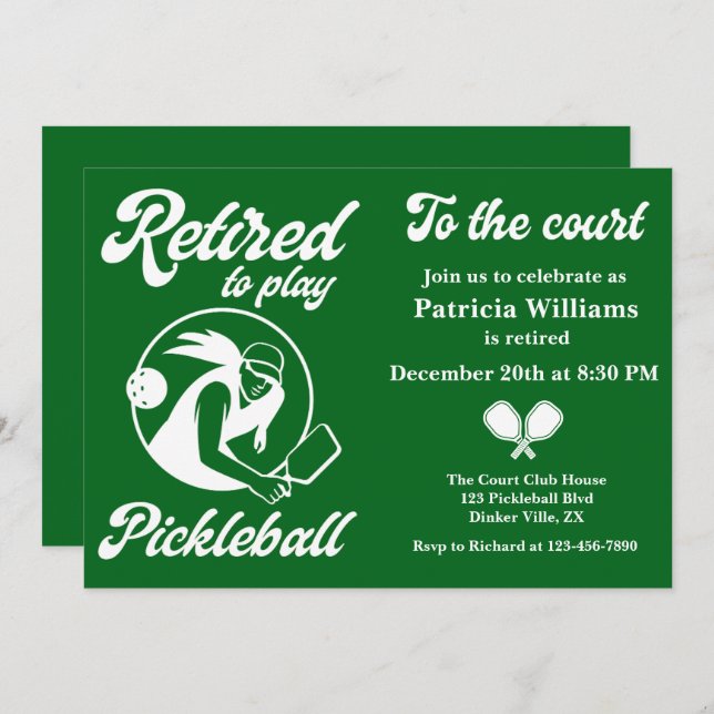 Pickleball Retired to play Pickleball Woman Modern Invitation (Front/Back)