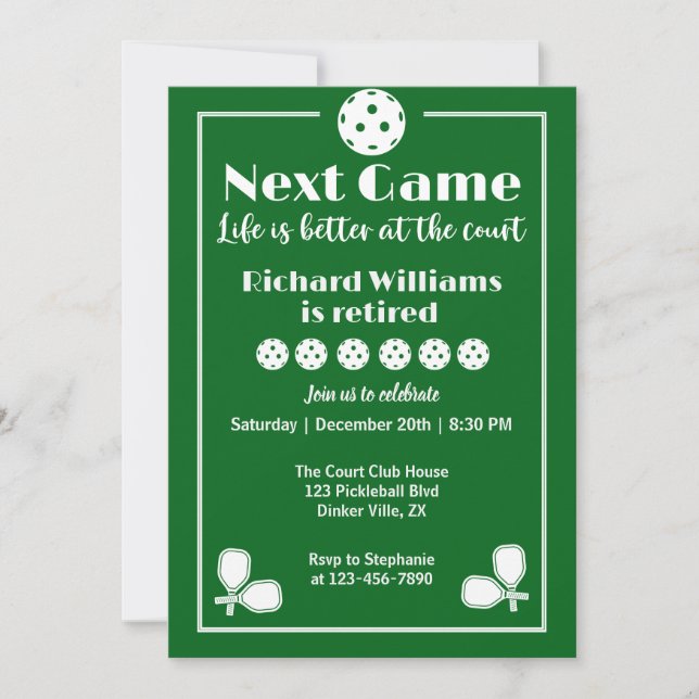 Pickleball Retirement Life is Better at the Court Invitation (Front)